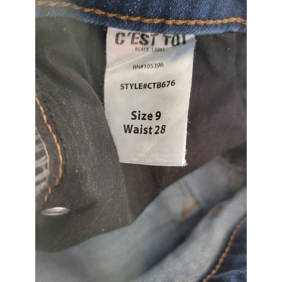 C'est Toi Women's SZ 9/28 Denim Jeans Black Label Button Fly Raw Hem Bell Bottom - Picture 9 of 10